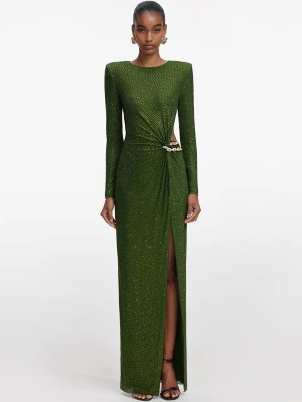 Self-Portrait Olive Rhinstone Embellished Maxi Dress - Picture 3 of 5